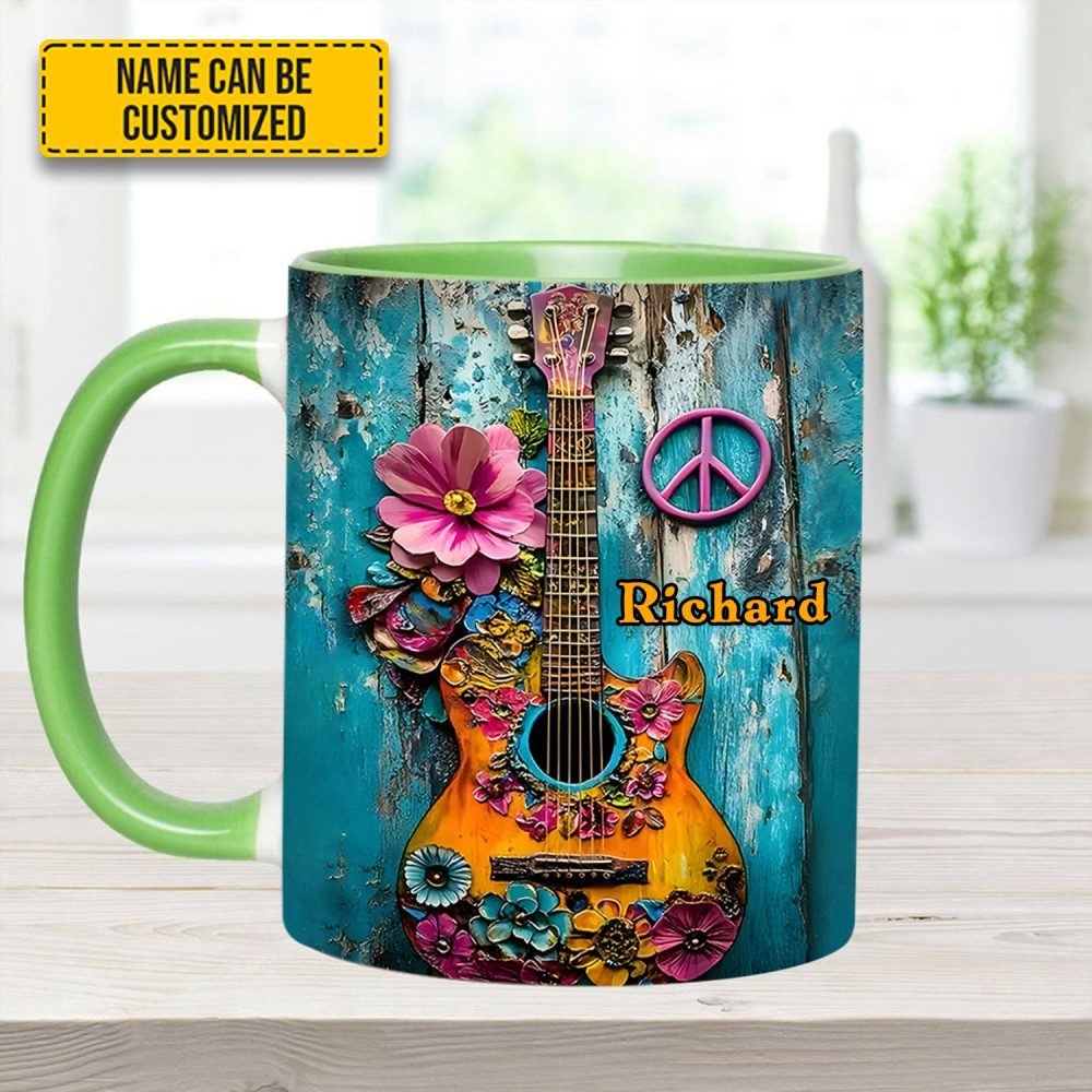 Guitar Flower Hippie - Personalized Guitar Accent Mug - Image 7