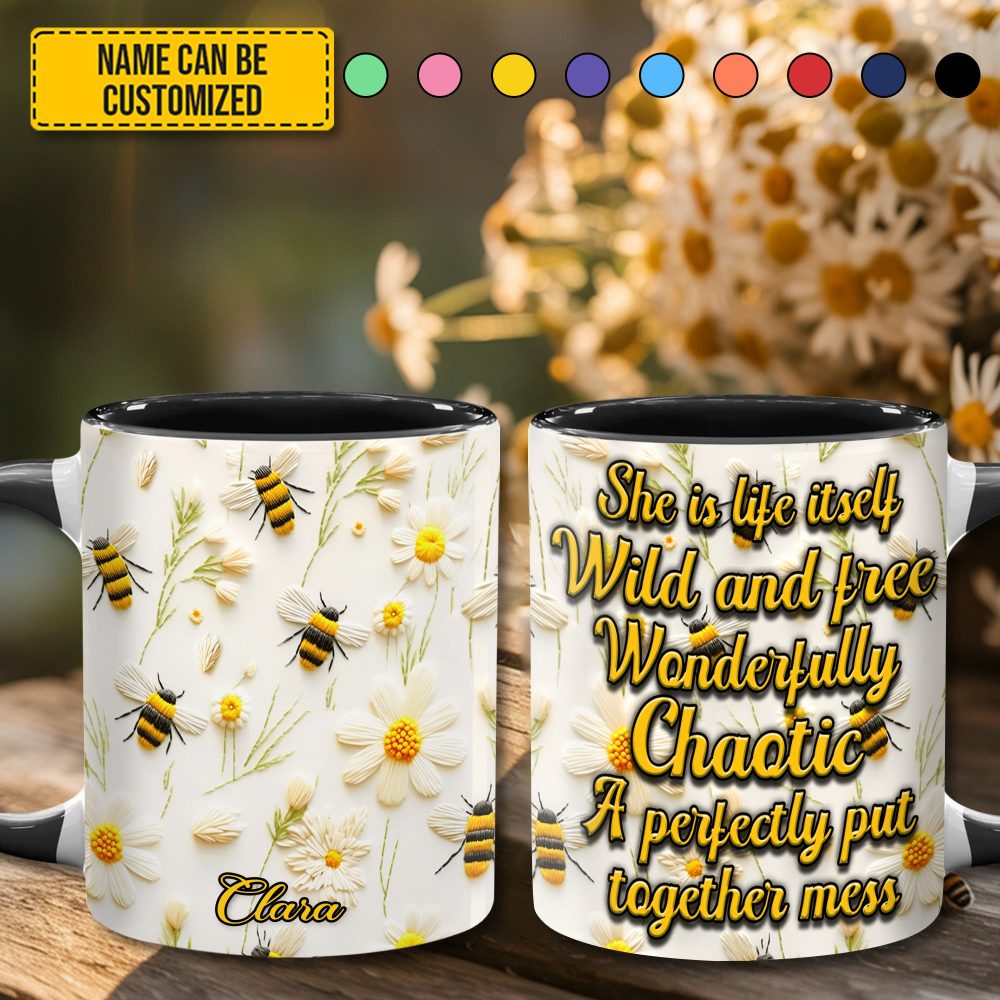 She Is Life Itself - Personalized Bee Accent Mug - Image 2