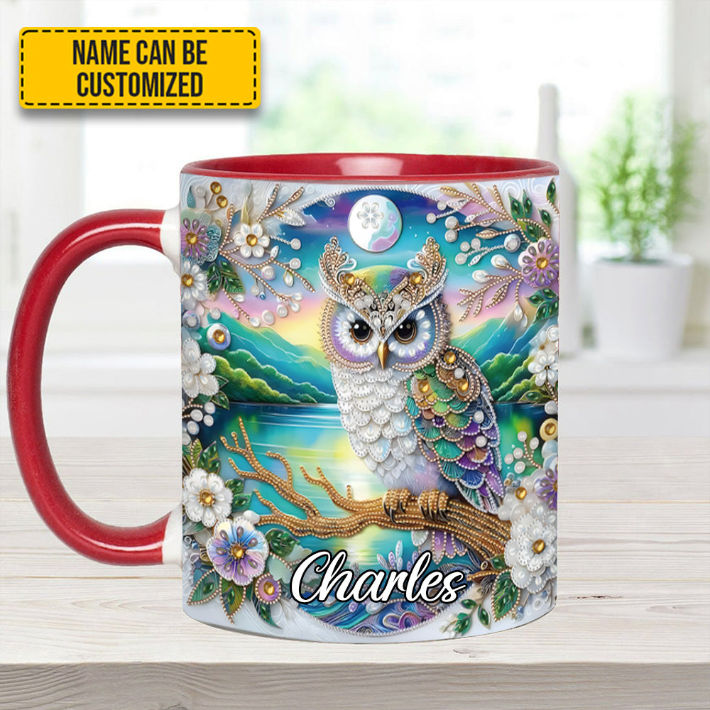Owl Flower Pattern Diamond - Personalized Owl Accent Mug - Image 5