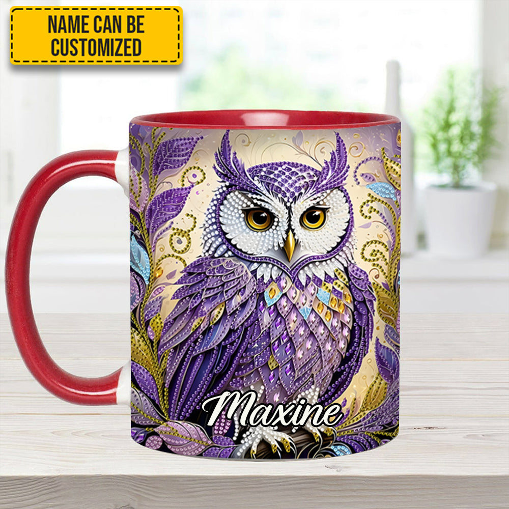 Whimsical Owl Diamond - Personalized Owl Accent Mug - Image 5