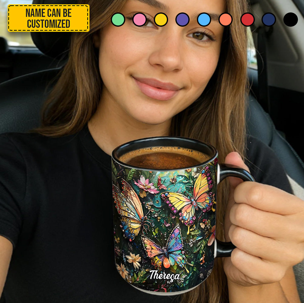 Colorful Butterflies - Personalized Butterfly Accent Mug - Image 4