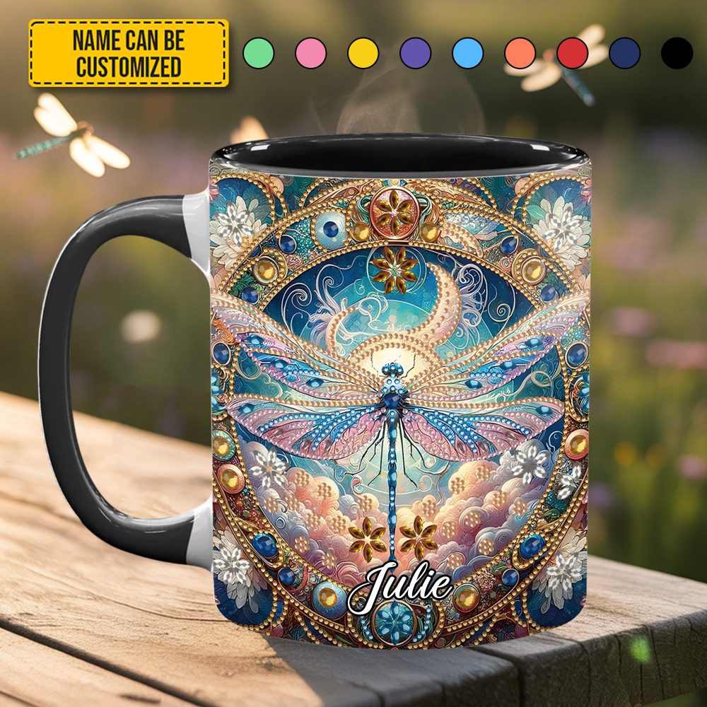 Dragonfly & Flowers - Personalized Dragonfly Accent Mug