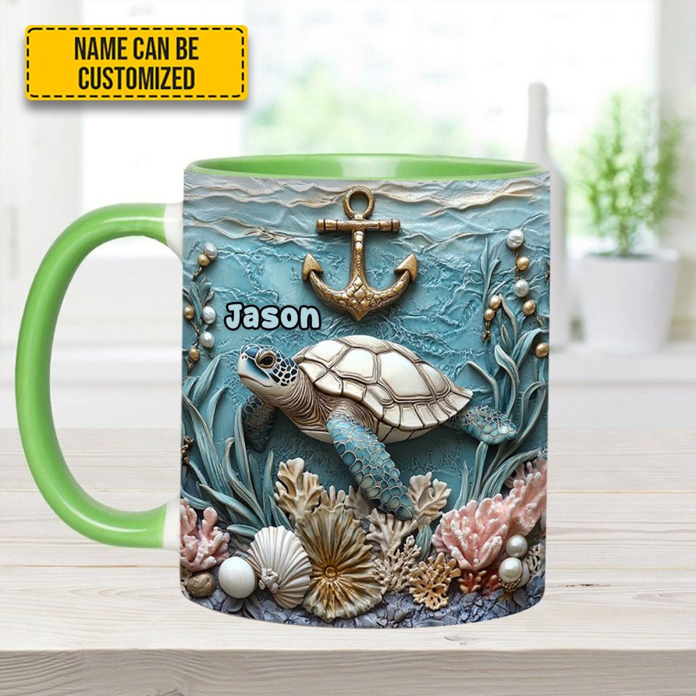 Personalized Beautiful Sea Turtle Accent Mug - Image 7
