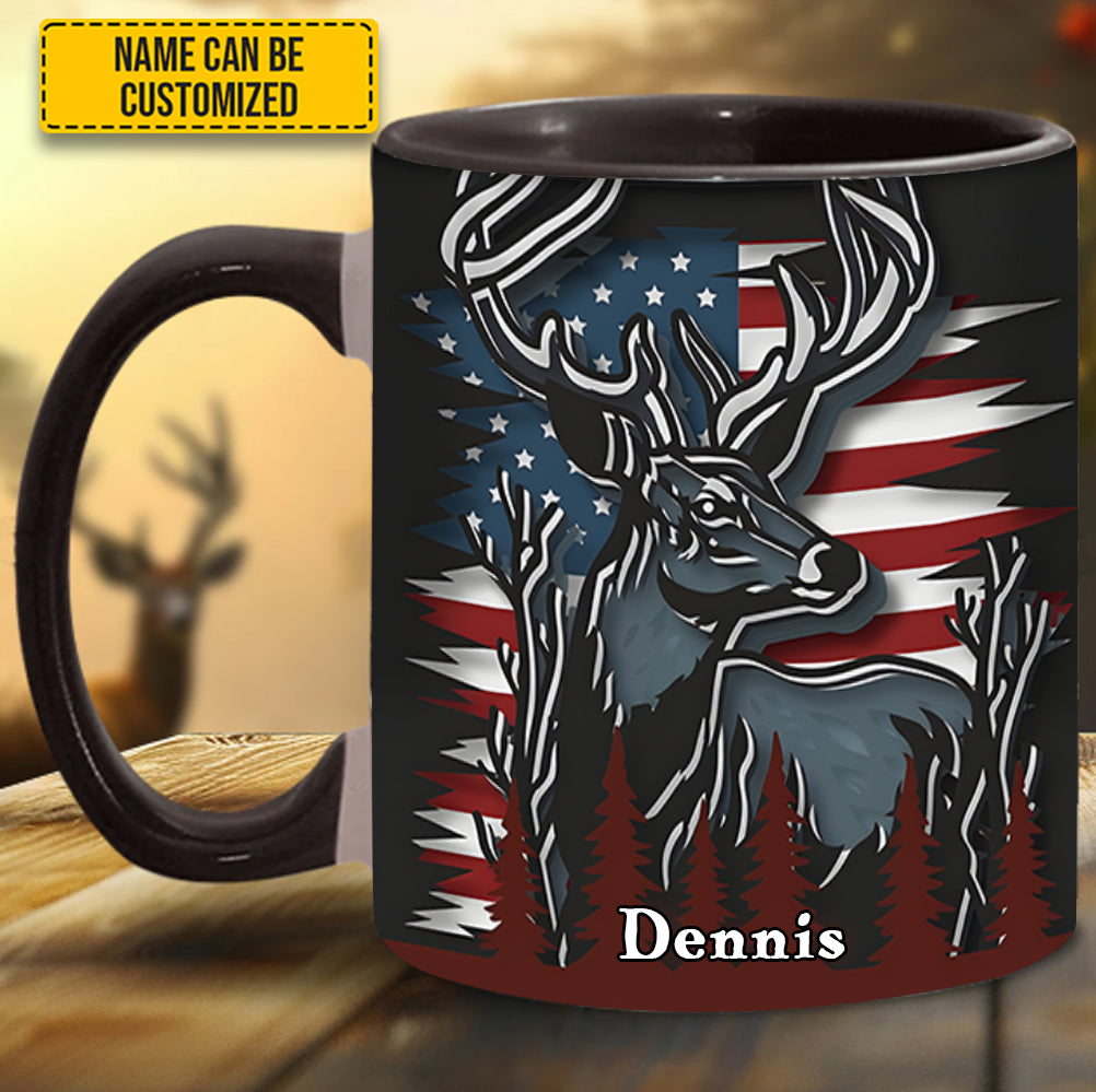 Deer Usa Flag - Personalized Hunting Accent Mug