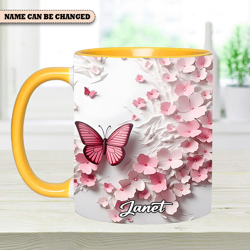 Pink Butterfly With Flowers - Personalized Butterfly Accent Mug - Image 9