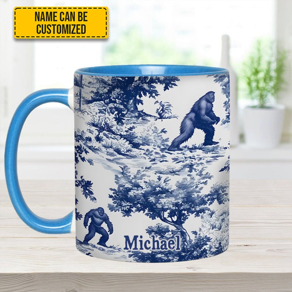 Bigfoot Sasquatch Print Forest Toile Funny - Personalized Accent Mug - Image 3