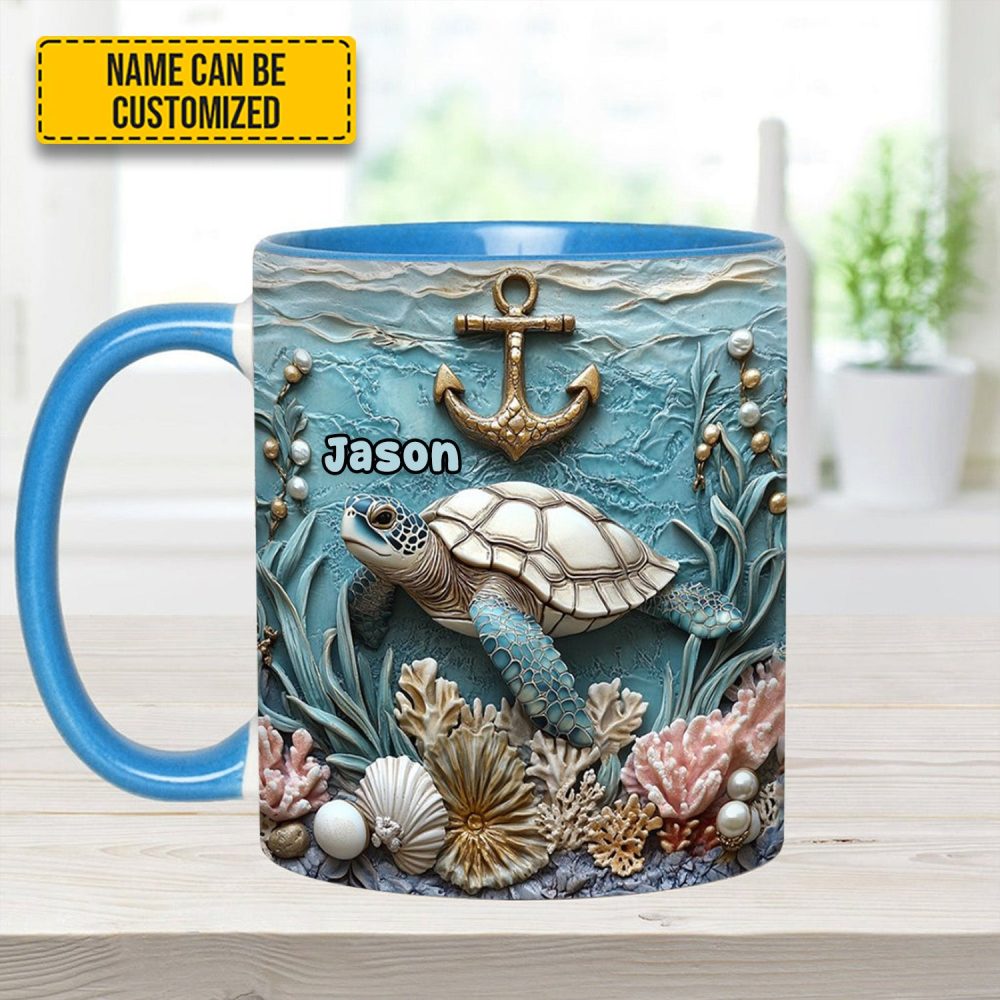 Personalized Beautiful Sea Turtle Accent Mug - Image 8