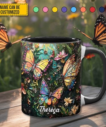 Colorful Butterflies - Personalized Butterfly Accent Mug