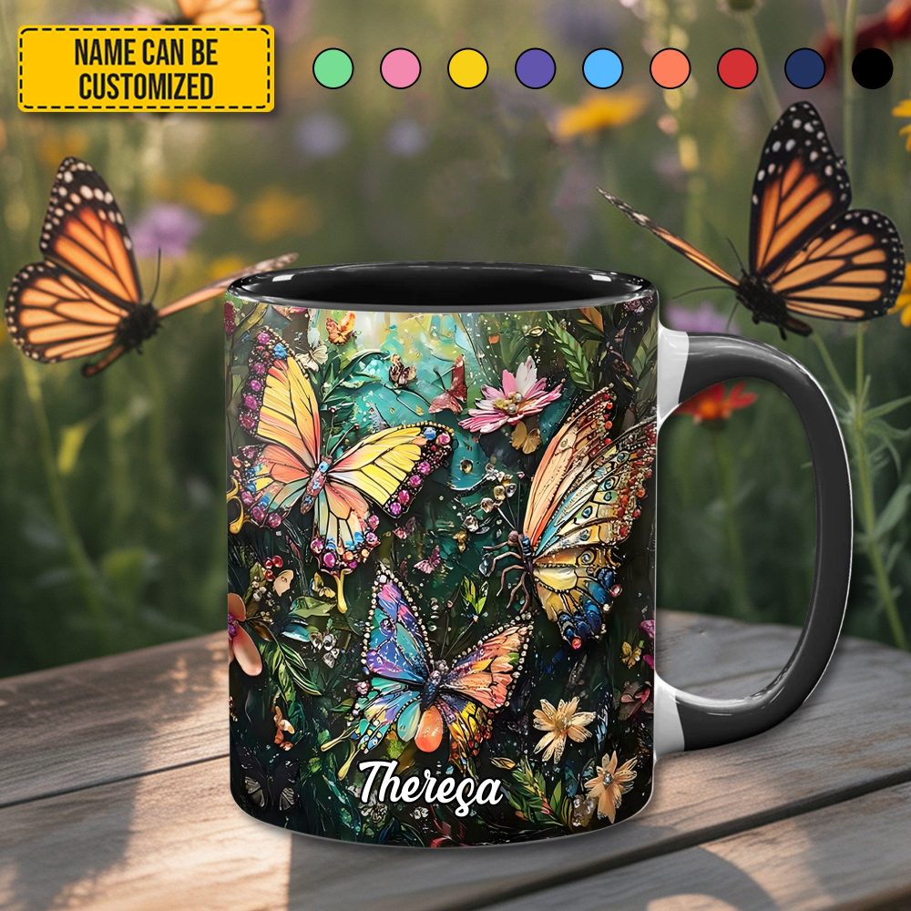 Colorful Butterflies - Personalized Butterfly Accent Mug