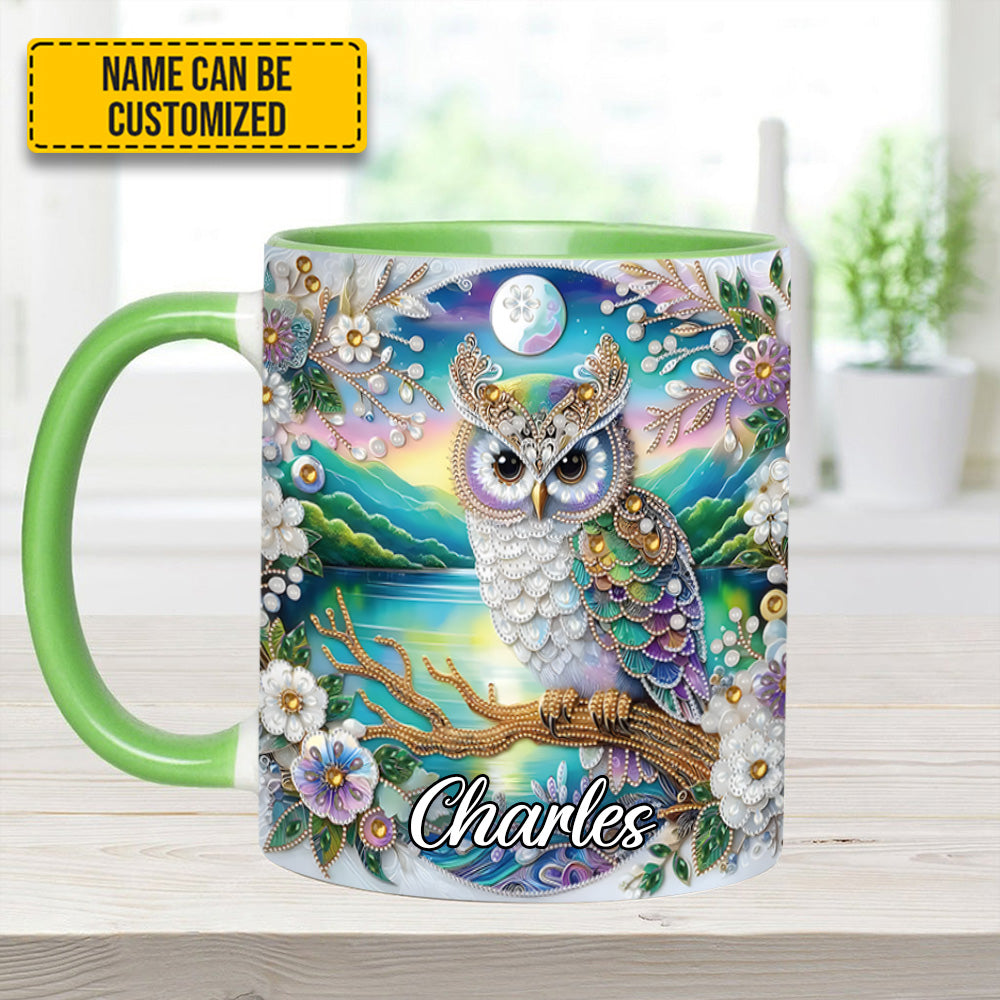 Owl Flower Pattern Diamond - Personalized Owl Accent Mug - Image 6