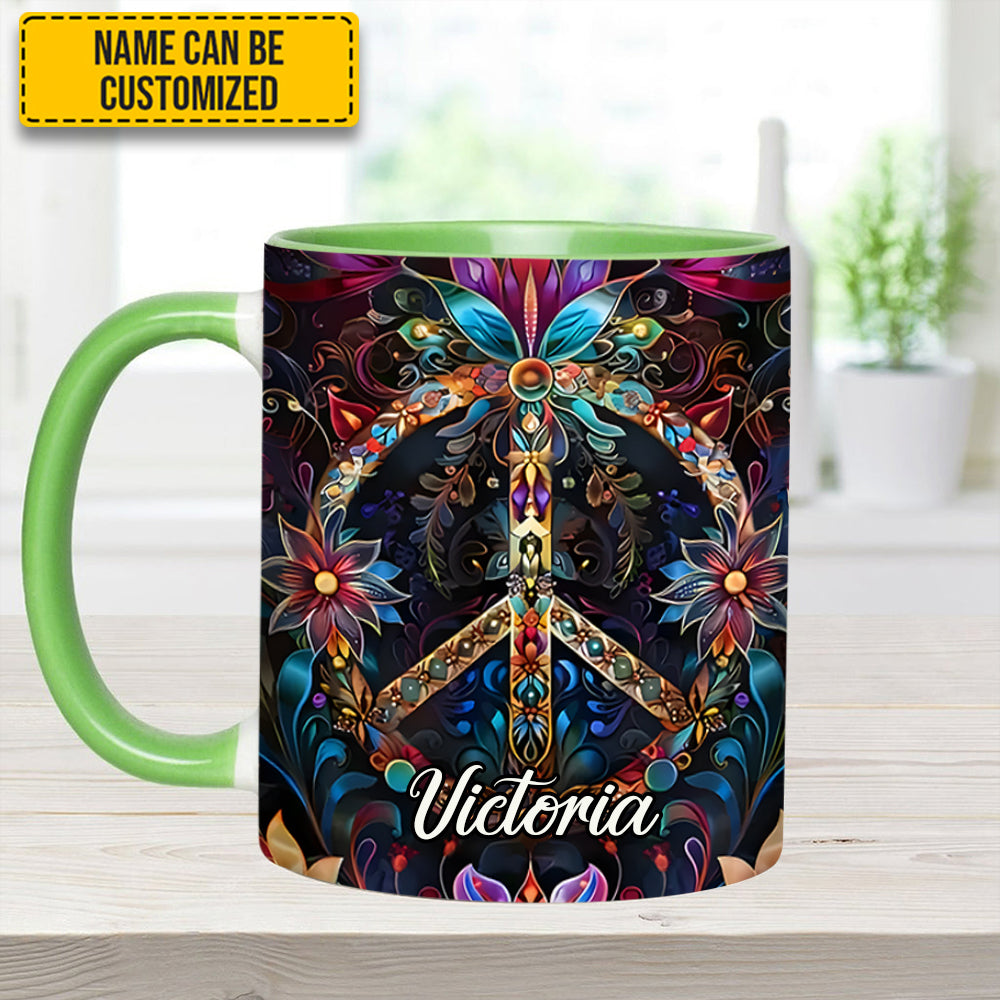 Peace & Love Symbol – Personalized Hippie Accent Mug - Image 7