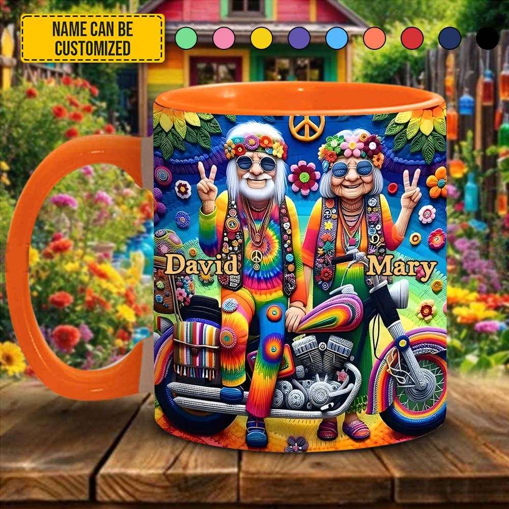 Hippie Old Couple - Personalized Accent Mug - Image 3