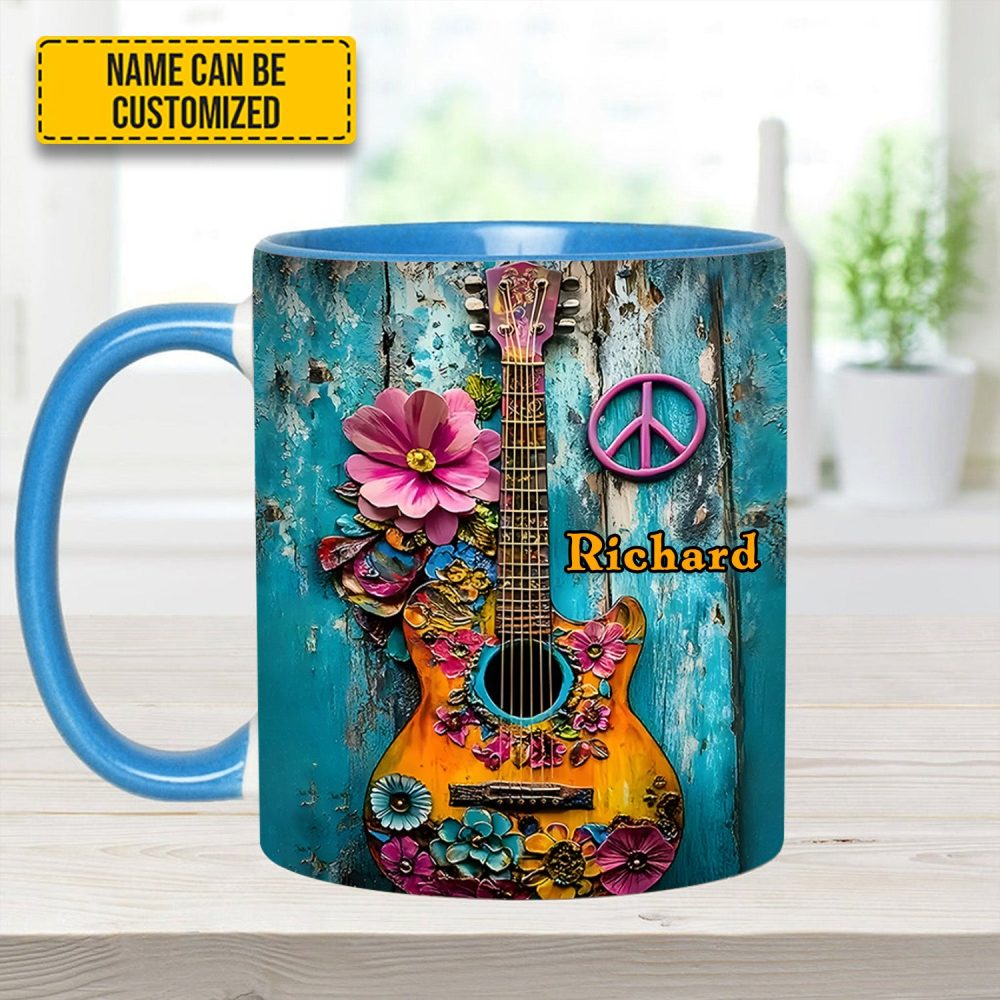 Guitar Flower Hippie - Personalized Guitar Accent Mug - Image 8