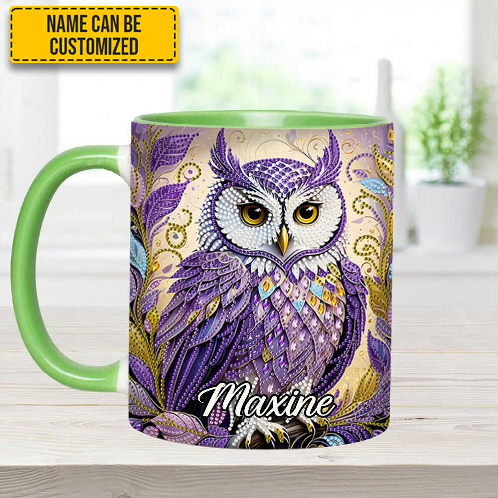 Whimsical Owl Diamond - Personalized Owl Accent Mug - Image 6