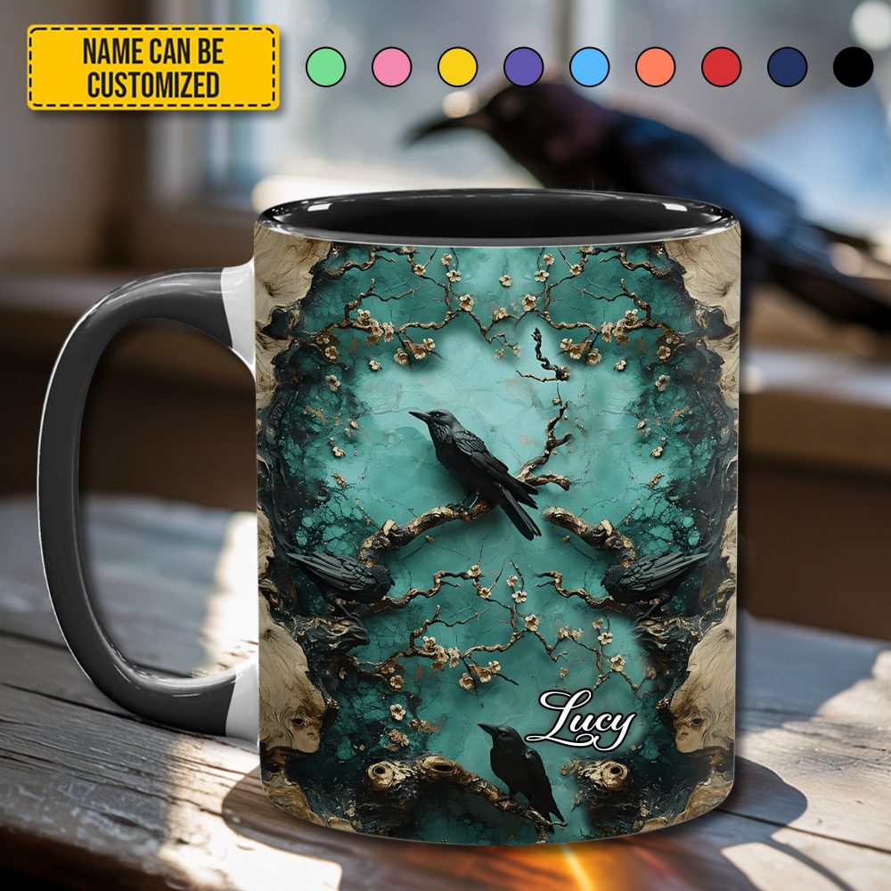 Mystic Blossom - Personalized Raven Accent Mug - Image 3