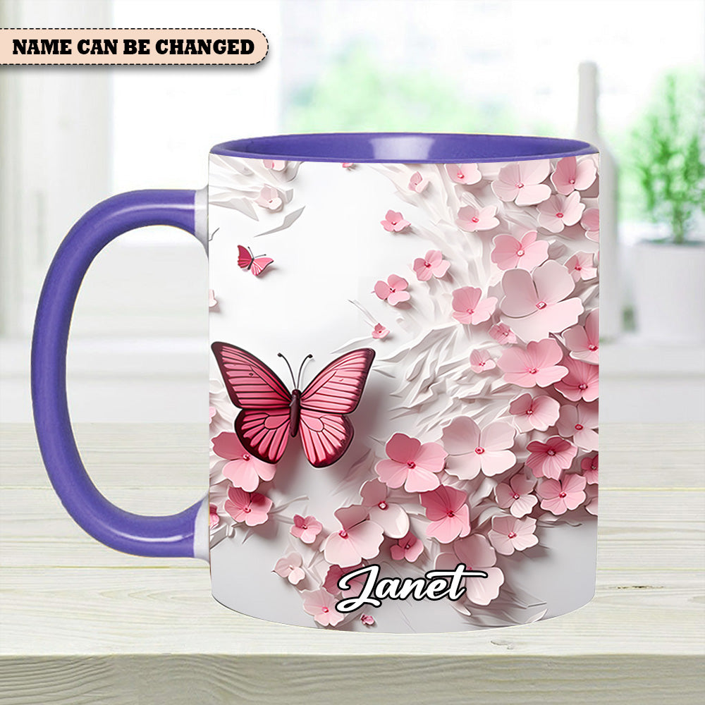 Pink Butterfly With Flowers - Personalized Butterfly Accent Mug - Image 10