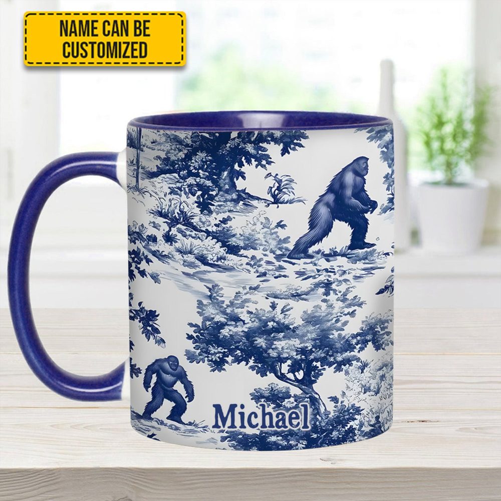 Bigfoot Sasquatch Print Forest Toile Funny - Personalized Accent Mug - Image 9