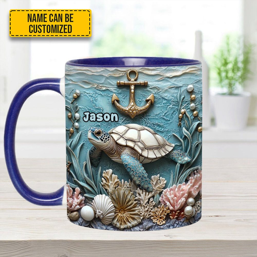 Personalized Beautiful Sea Turtle Accent Mug - Image 9