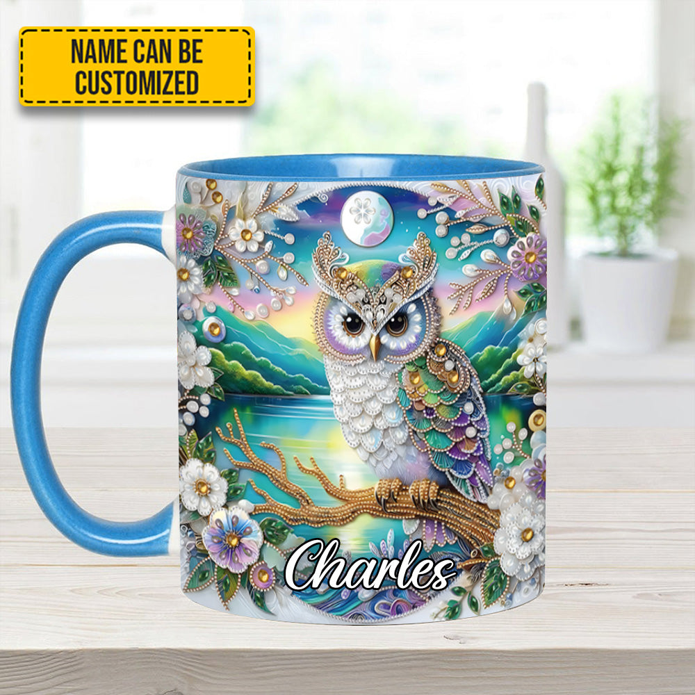 Owl Flower Pattern Diamond - Personalized Owl Accent Mug - Image 7