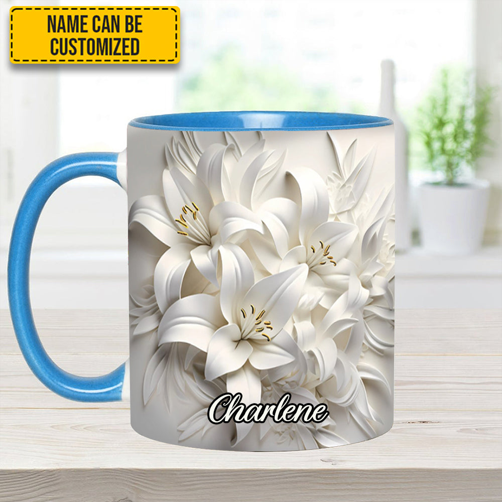 White Lilies Flowers - Personalized Flower Accent Mug - Image 8