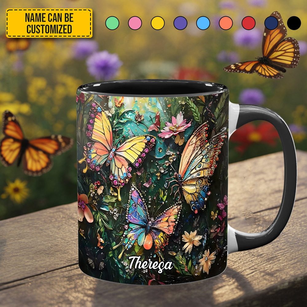 Colorful Butterflies - Personalized Butterfly Accent Mug - Image 5