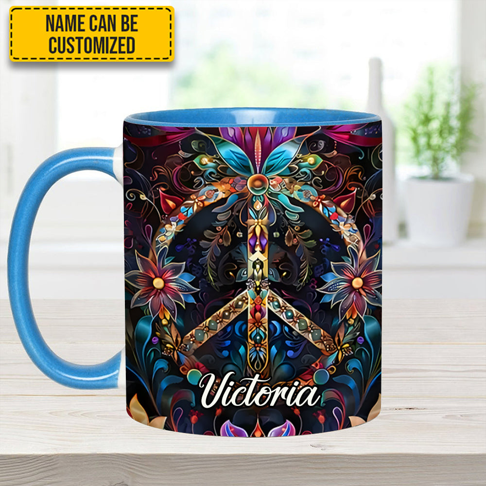 Peace & Love Symbol – Personalized Hippie Accent Mug - Image 8