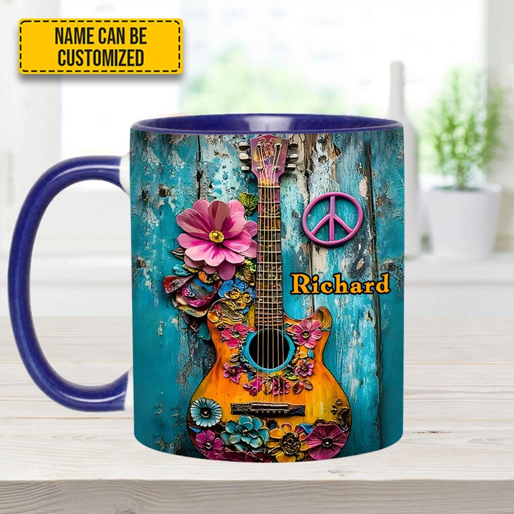Guitar Flower Hippie - Personalized Guitar Accent Mug - Image 9