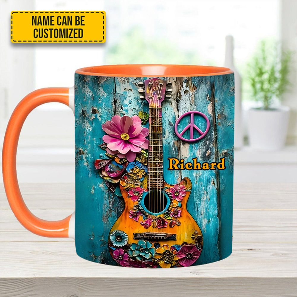 Guitar Flower Hippie - Personalized Guitar Accent Mug - Image 10