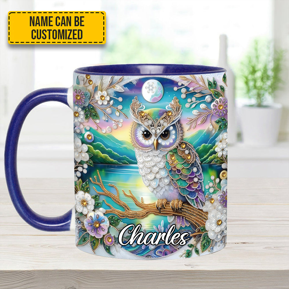 Owl Flower Pattern Diamond - Personalized Owl Accent Mug - Image 8