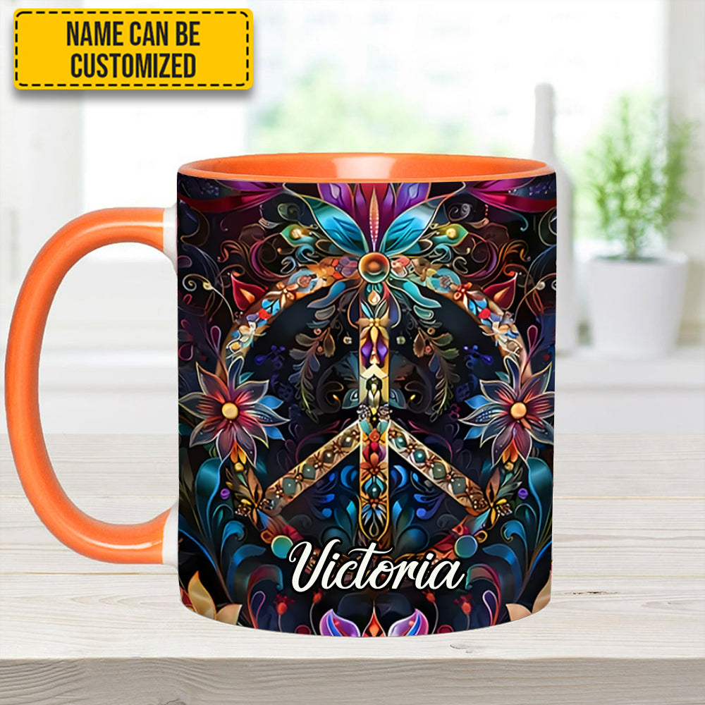 Peace & Love Symbol – Personalized Hippie Accent Mug - Image 10