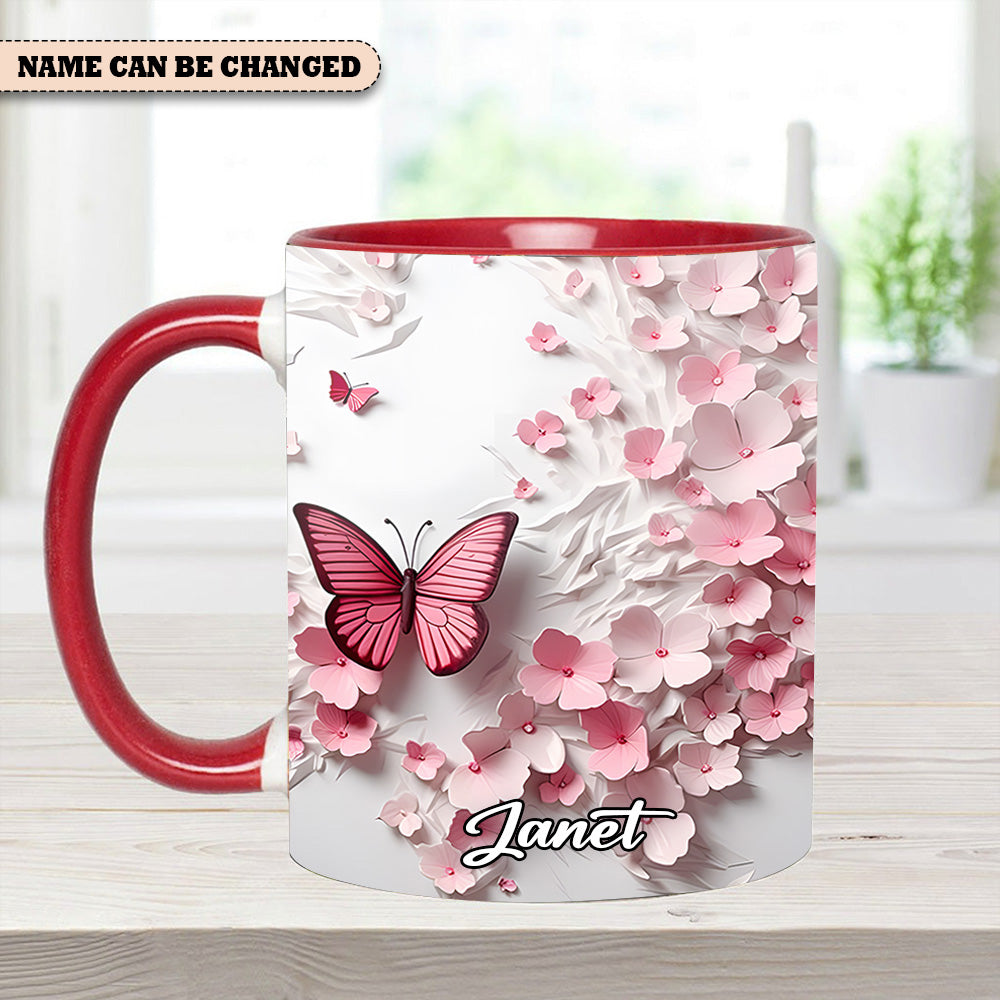 Pink Butterfly With Flowers - Personalized Butterfly Accent Mug - Image 12