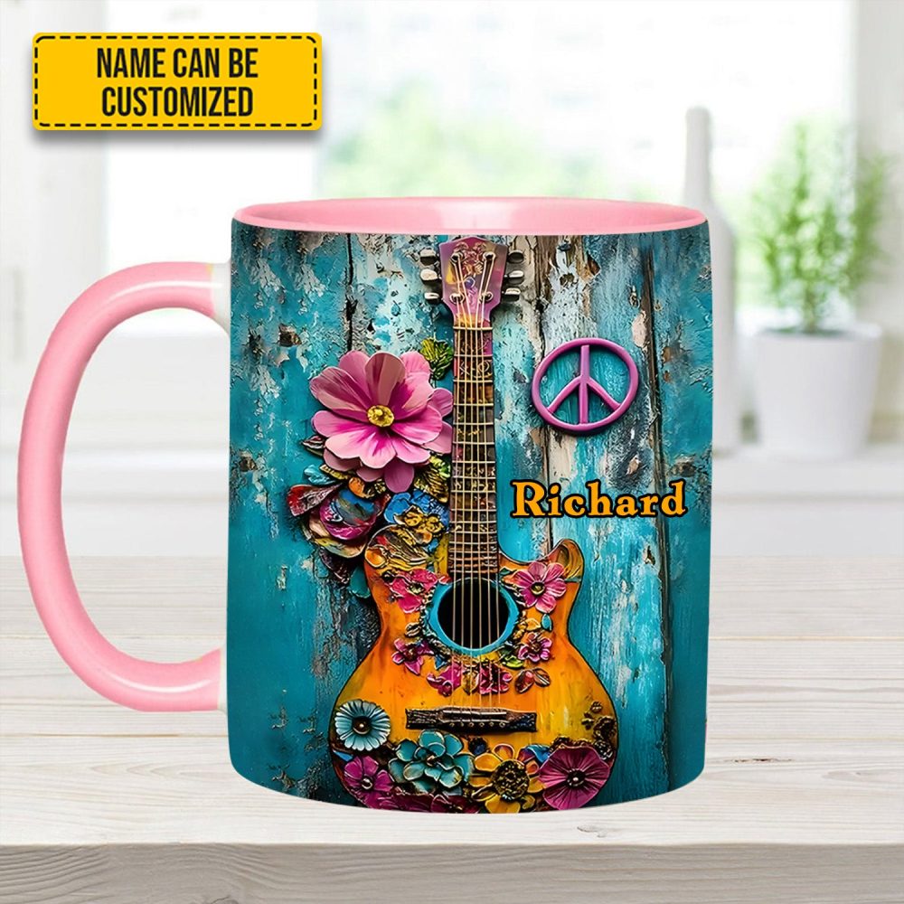 Guitar Flower Hippie - Personalized Guitar Accent Mug - Image 11