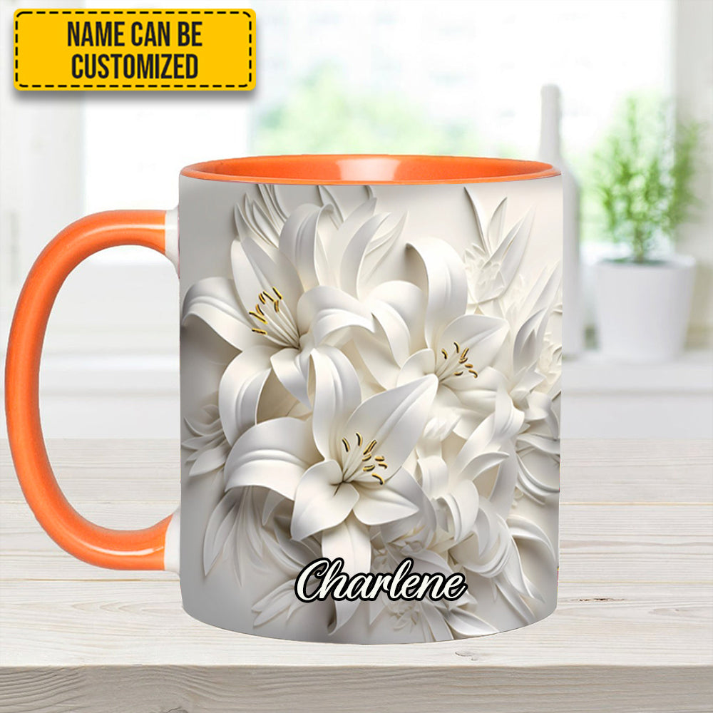 White Lilies Flowers - Personalized Flower Accent Mug - Image 10