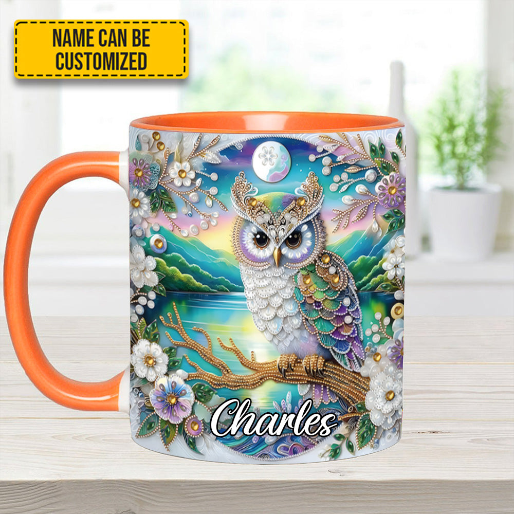 Owl Flower Pattern Diamond - Personalized Owl Accent Mug - Image 9