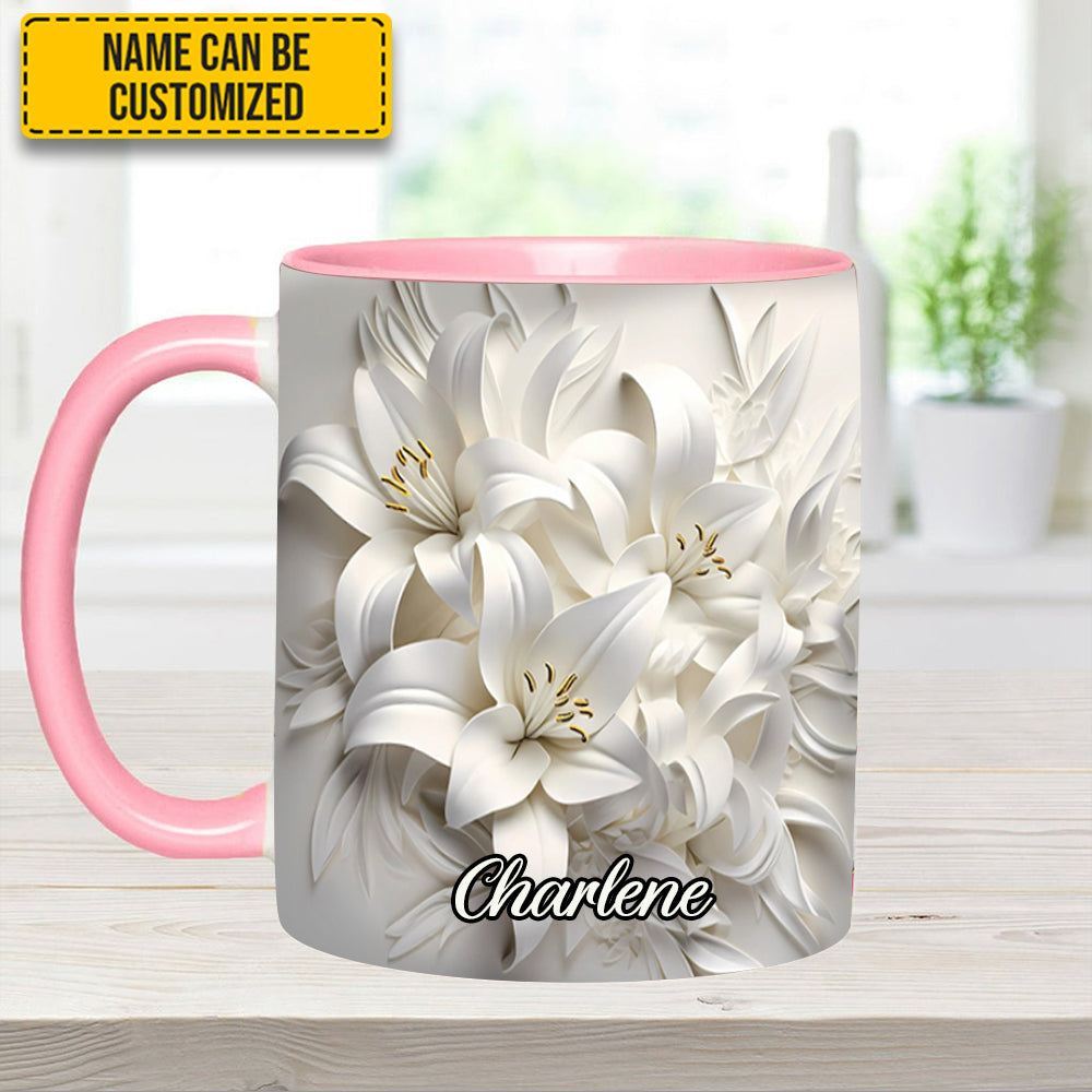 White Lilies Flowers - Personalized Flower Accent Mug - Image 11