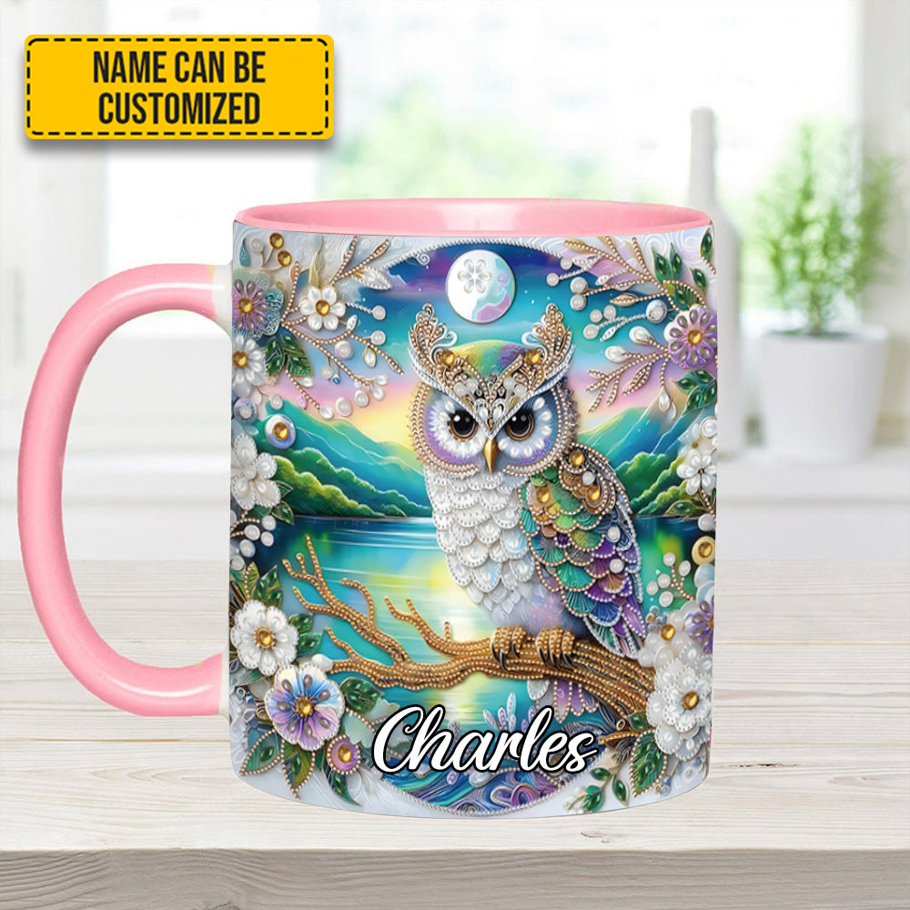 Owl Flower Pattern Diamond - Personalized Owl Accent Mug - Image 10