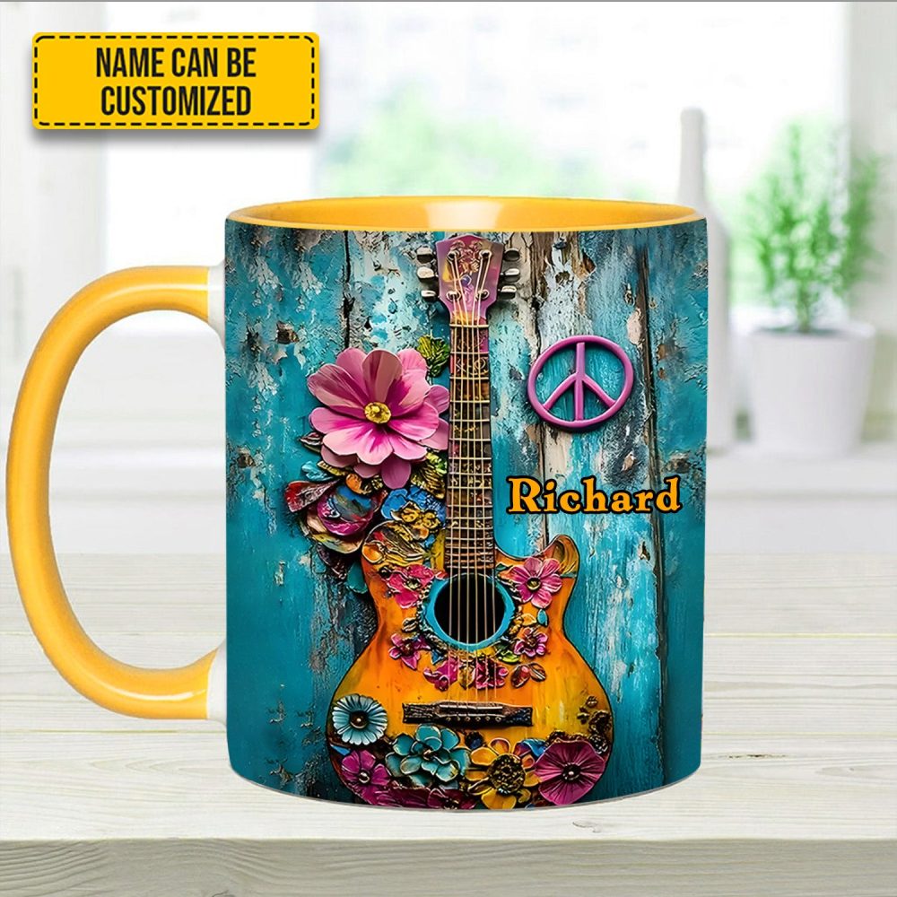 Guitar Flower Hippie - Personalized Guitar Accent Mug - Image 12