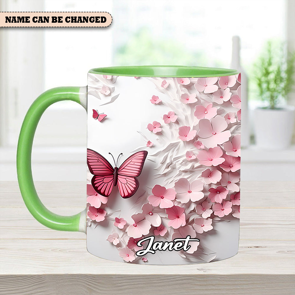 Pink Butterfly With Flowers - Personalized Butterfly Accent Mug - Image 13
