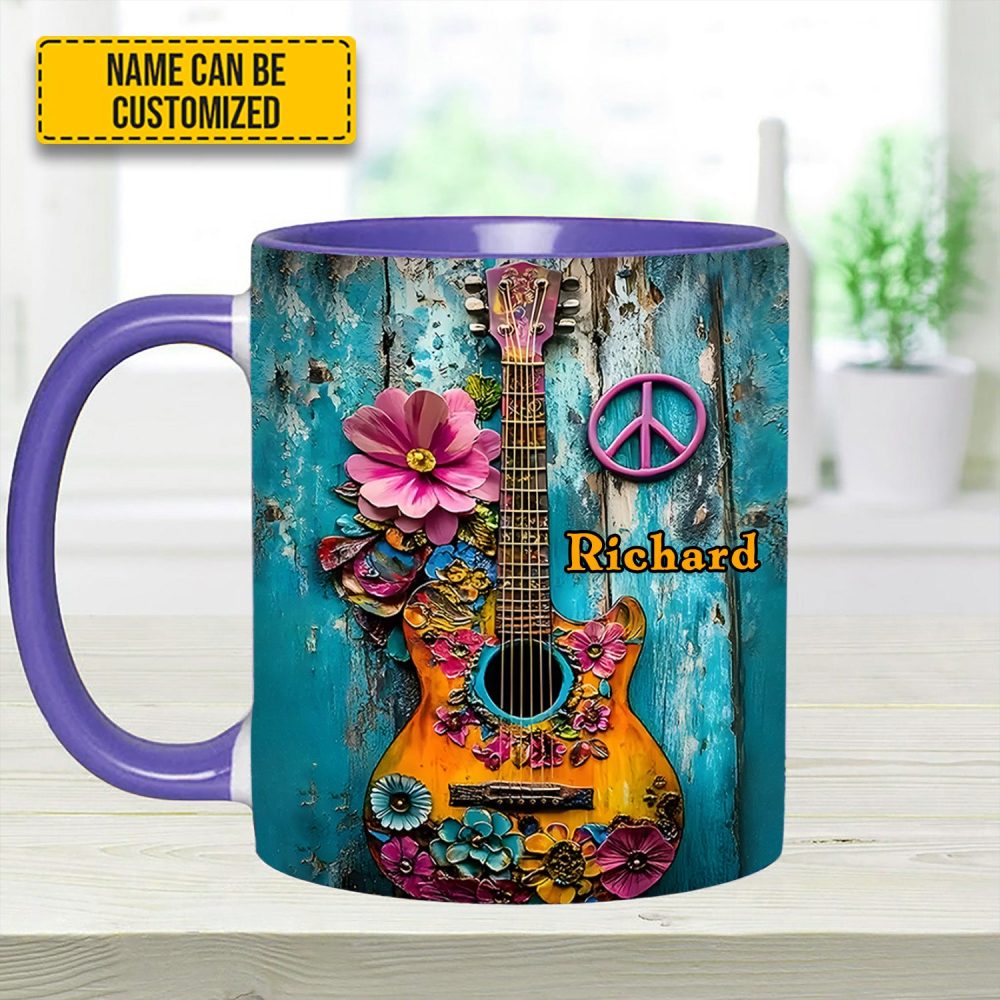 Guitar Flower Hippie - Personalized Guitar Accent Mug - Image 13