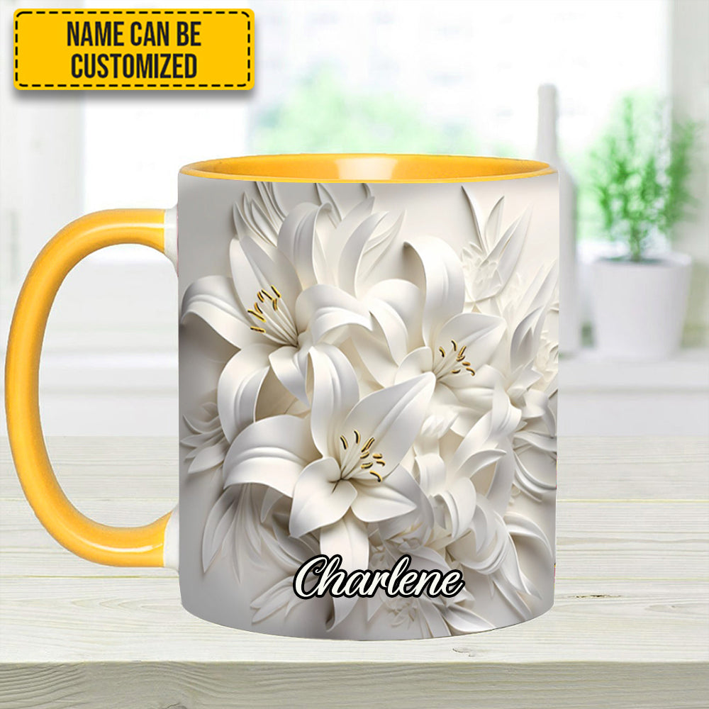 White Lilies Flowers - Personalized Flower Accent Mug - Image 12
