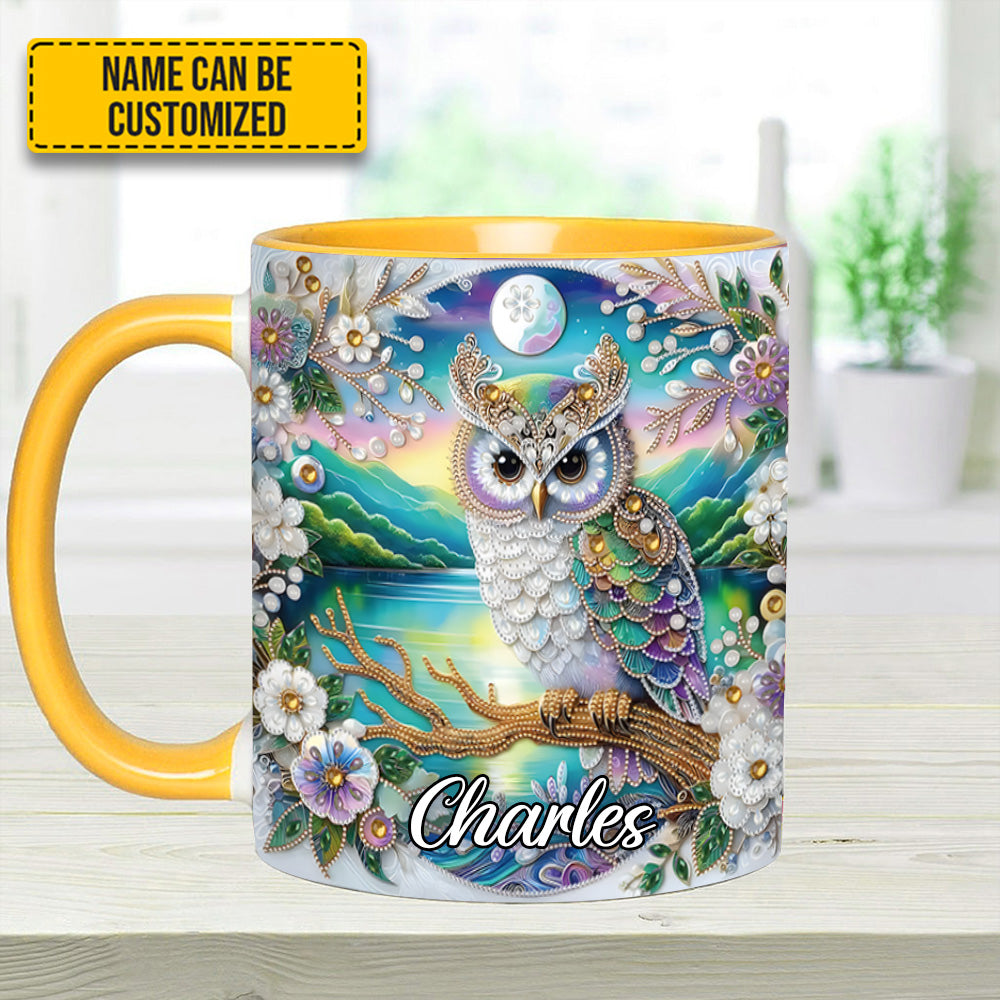 Owl Flower Pattern Diamond - Personalized Owl Accent Mug - Image 11