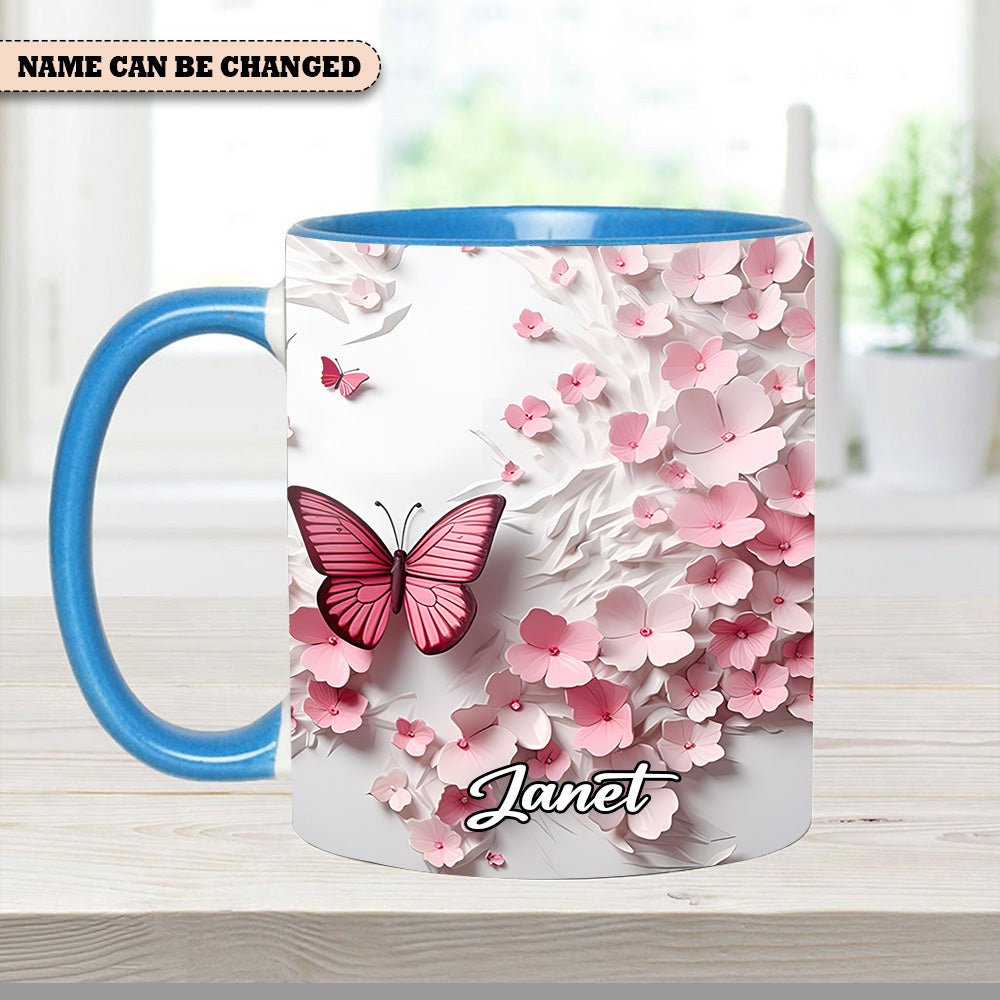 Pink Butterfly With Flowers - Personalized Butterfly Accent Mug - Image 14