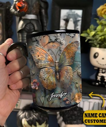 Vintage Butterfly - Personalized Butterfly Accent Mug