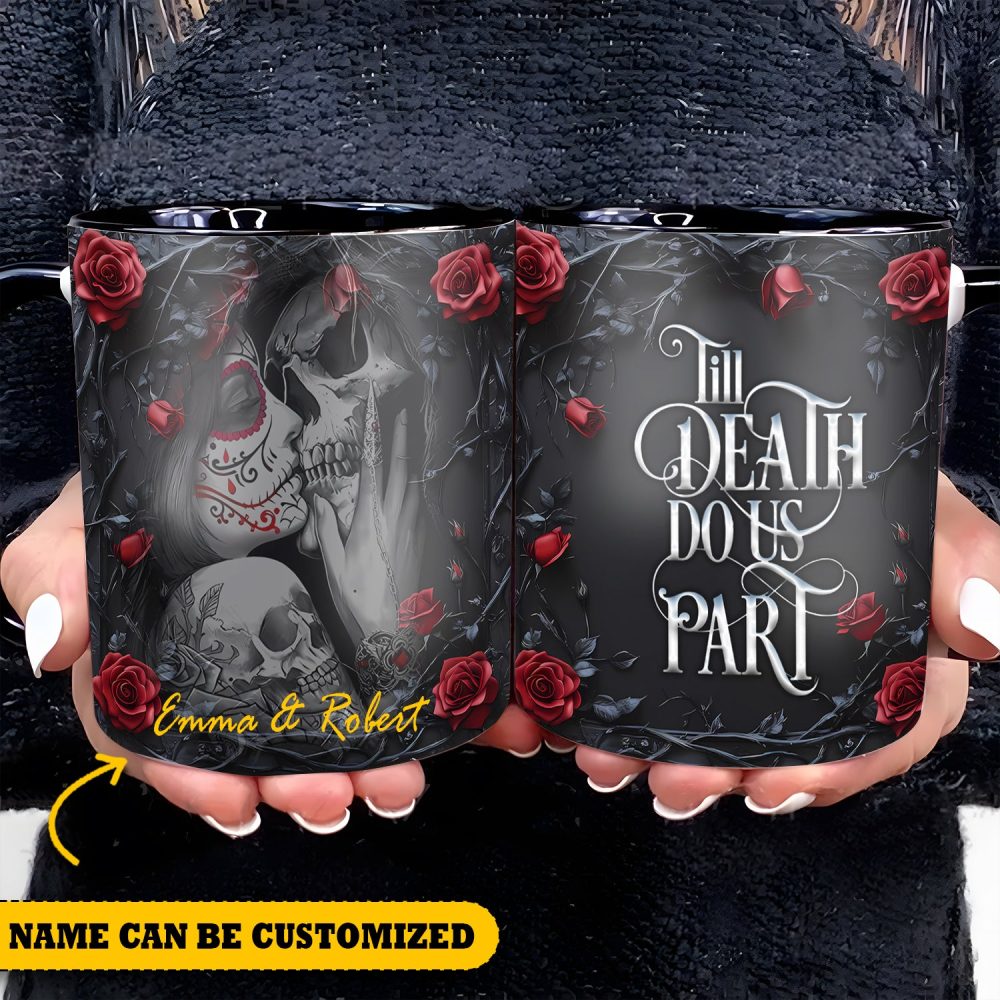 Till Death Do Us Part - Personalized Skull Accent Mug - Image 3