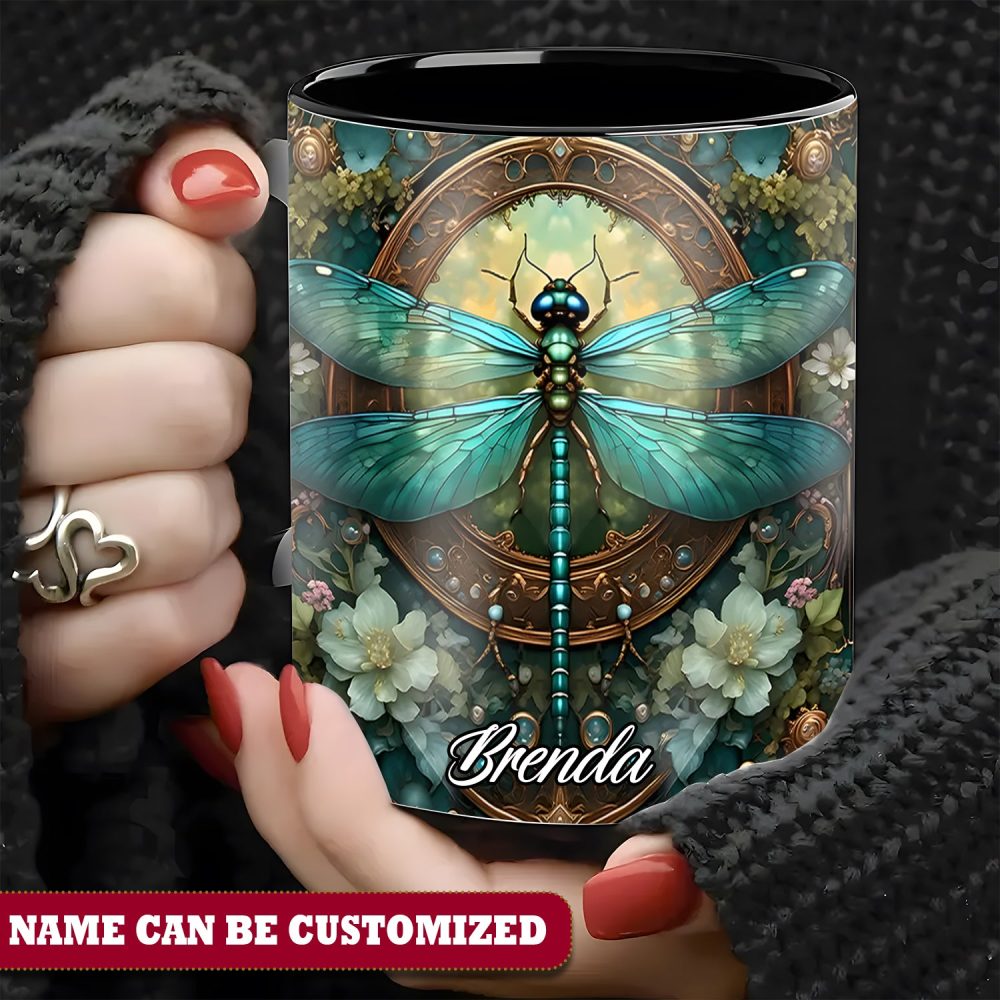 Beautiful Dragonfly - Personalized Dragonfly Accent Mug - Image 4