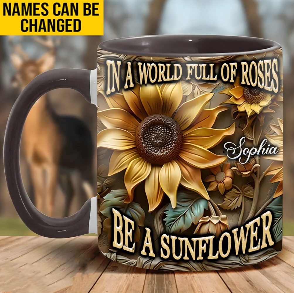 In A World Full Of Roses - Personalized Sunflower Accent Mug - Image 5