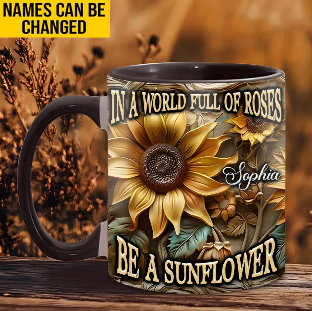 In A World Full Of Roses - Personalized Sunflower Accent Mug - Image 3