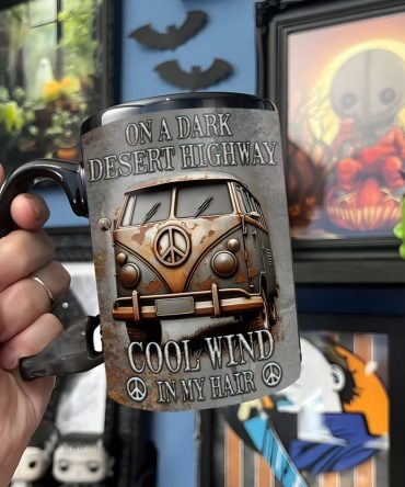 Hippie Bus On A Dark Desert  - Hippie Accent Mug