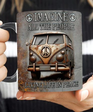 Hippie Bus Imagine All The People - Hippie Accent Mug