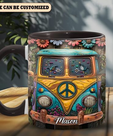 Hippie Bus Flowers - Personalized Hippie Accent Mug